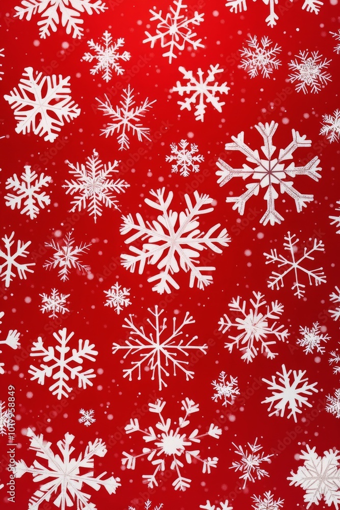 Snowflakes gently fall on a vibrant red background, enhancing the winter festivities Snowflakes gently fall on a vibrant red background, enhancing the winter festivities