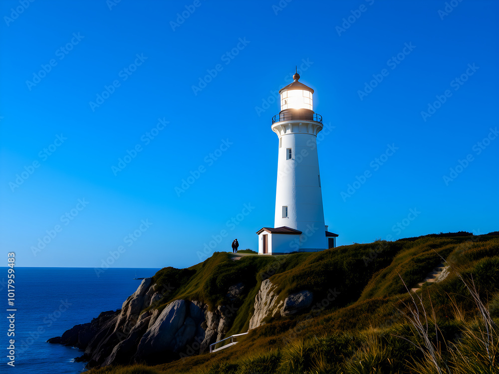 The lighthouse is located on a rocky outcrop on the coast. The lighthouse is located on a rocky outcrop on the coast.