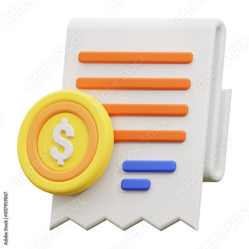 3d  bill receipt icon. Perfect for financial reports, business presentations, money concepts