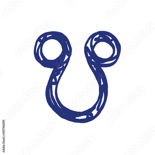 Ketu planet symbol pictogram. Horoscope vector sign. Hand drawn sketch. Blue pen or marker drawing. Primitive kids picture