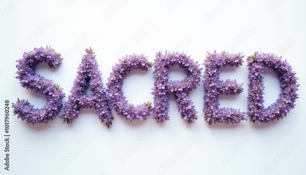 The word SACRED crafted out of delicate purple flowers on a light background, symbolizing beauty and reverence. The image highlights elegance and artistic expression. The word SACRED crafted out of delicate purple flowers on a light background, symbolizing beauty and reverence. The image highlights elegance and artistic expression.