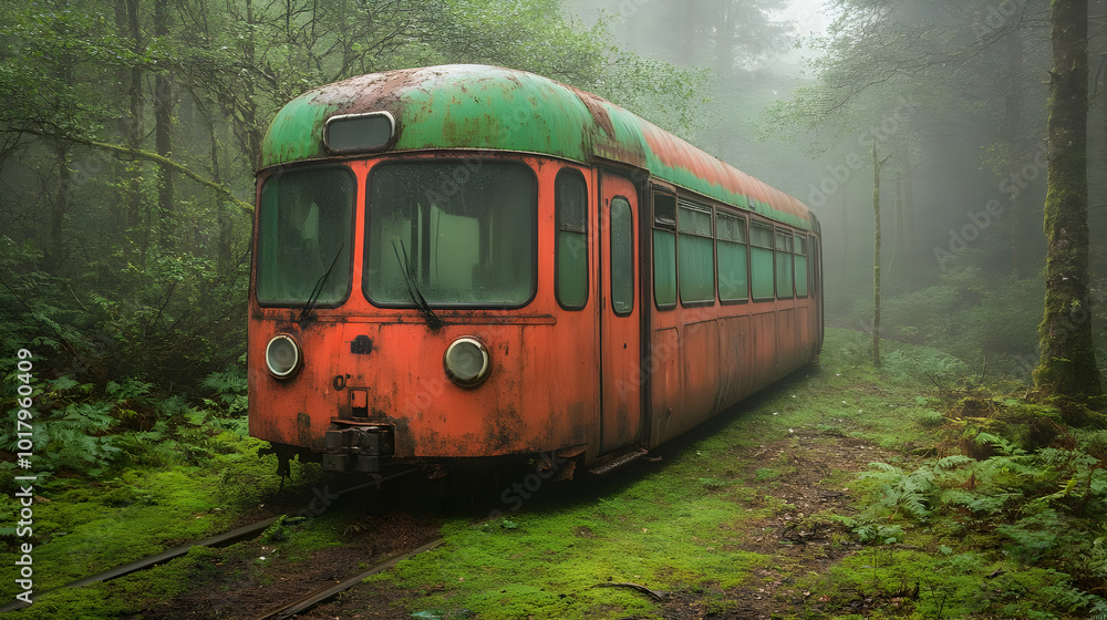 Obraz premium Abandoned Train in the Forest.