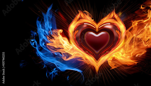 Passion and enthusiasm, featuring symbols like hearts, flames, and vibrant colors symbolizing love, energy, and excitement. Ideal for topics related to motivation, creativity, and dedication. photo