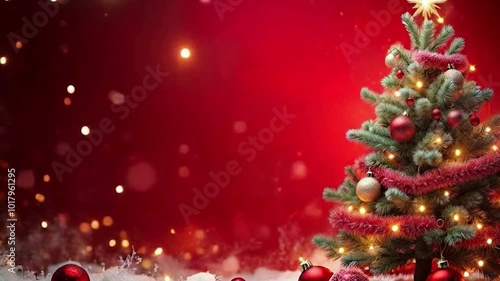 New Year and Christmas lights background with a Christmas tree, creating a festive and magical atmosphere