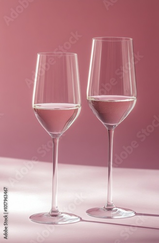 Two elegant glasses filled with pink liquid against a soft pink background