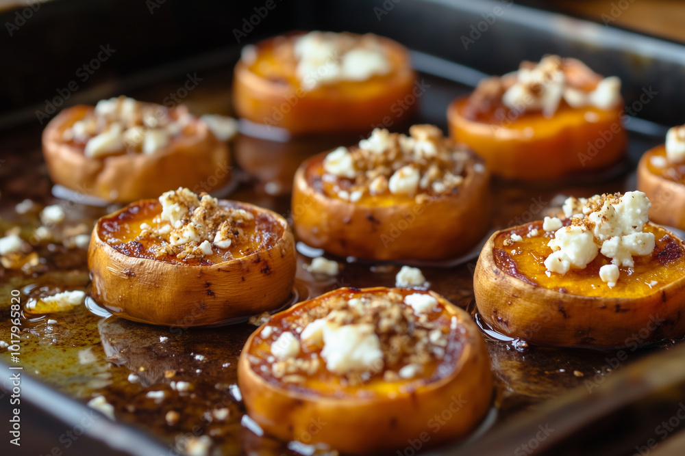 mouthwatering delicious Homemade Roasted Sweet Potato Rounds with Honey and Feta mouthwatering delicious Homemade Roasted Sweet Potato Rounds with Honey and Feta