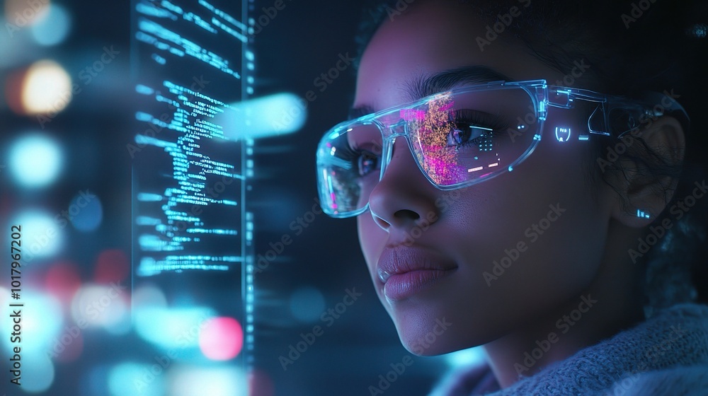 Futuristic Woman in Augmented Reality Glasses Futuristic Woman in Augmented Reality Glasses