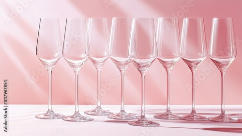 Elegant display of two glasses of sparkling wine on a softly lit pink background