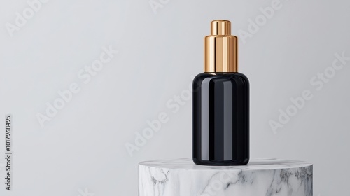 Elegant Black Glass Bottle with Gold Cap A Minimalist Skin Care Essential