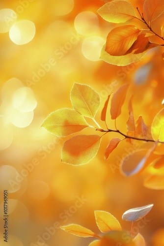 Golden autumn leaves glistening in the sun during a peaceful afternoon in the...