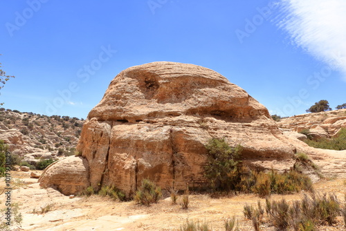 Typical landscape and rock forms in Dana Biosphere Nature Reserve National Park, Jordan photo