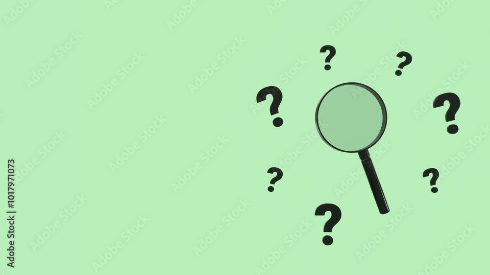 Animated Magnifying Glass With Multiple Question Mark With Copy Space. Questions, investigations, Problem Solving Concepts. Animated Magnifying Glass With Multiple Question Mark With Copy Space. Questions, investigations, Problem Solving Concepts.