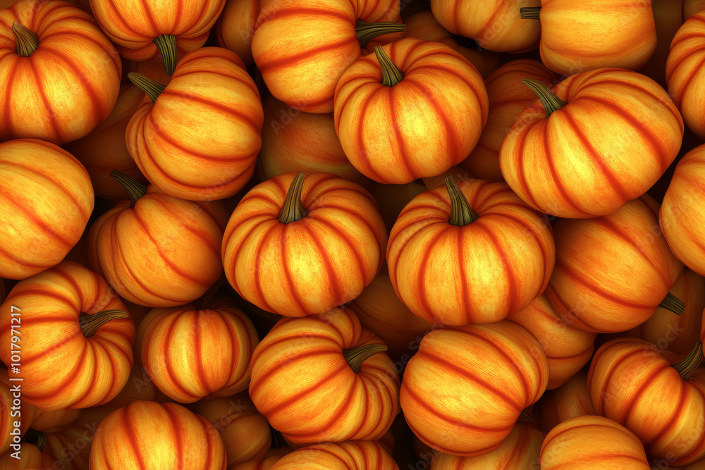 Seamless pattern of vibrant orange pumpkins with striped textures in a dense arrangement, creating a warm and festive autumn feel. Halloween pumpkin pattern. Seamless pattern of vibrant orange pumpkins with striped textures in a dense arrangement, creating a warm and festive autumn feel. Halloween pumpkin pattern.