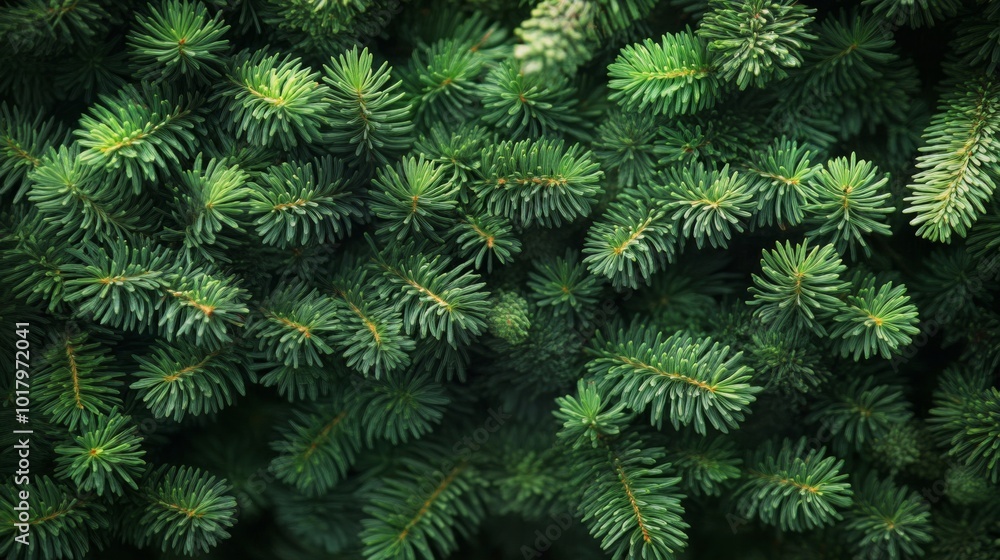 Lush green foliage of a coniferous plant thriving in a well-lit garden during springtime Lush green foliage of a coniferous plant thriving in a well-lit garden during springtime