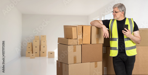 Moving specialist. Man with...