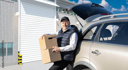 Man with boxes stands near ...
