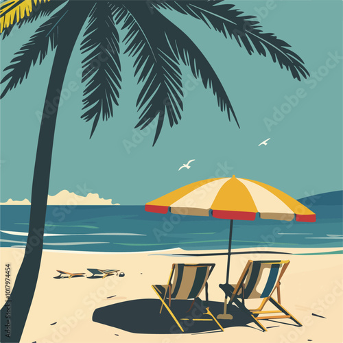 Collection of minimal summer poster cover Designs Summer, palm tree on the beach, set summer illustration, vector design, sunrise and sunset illustration