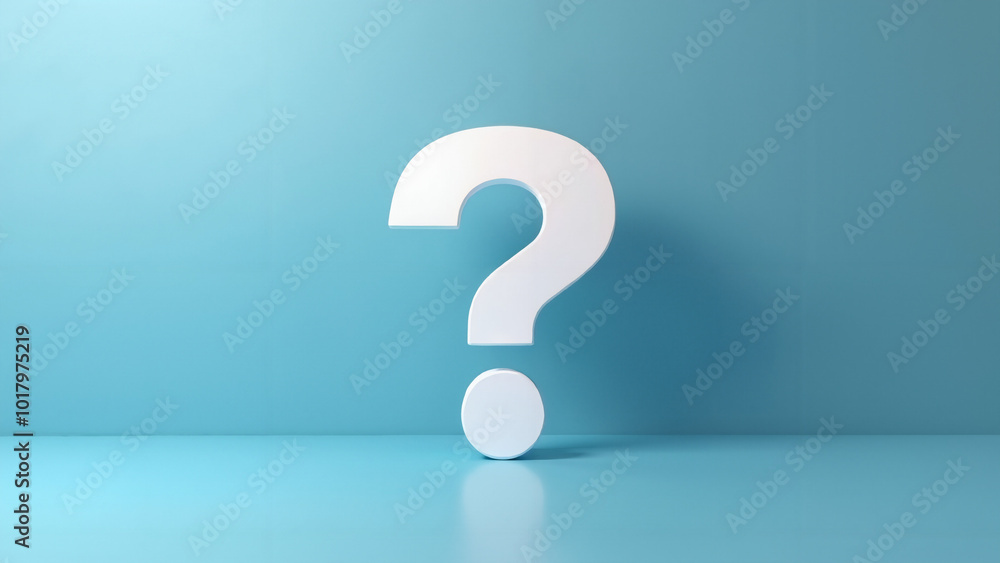 3D White Question Mark on Blue Background: Visual Metaphor for Curiosity, Problem-Solving, and FAQs 3D White Question Mark on Blue Background: Visual Metaphor for Curiosity, Problem-Solving, and FAQs