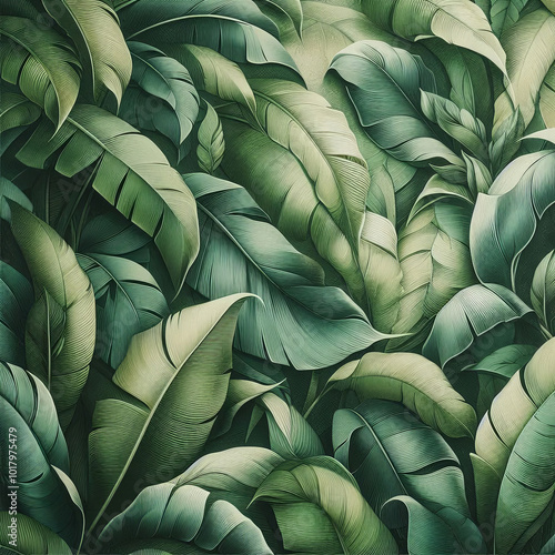 Wallpaper Mural banana leaves, full screen illustration of green banana leaves Torontodigital.ca