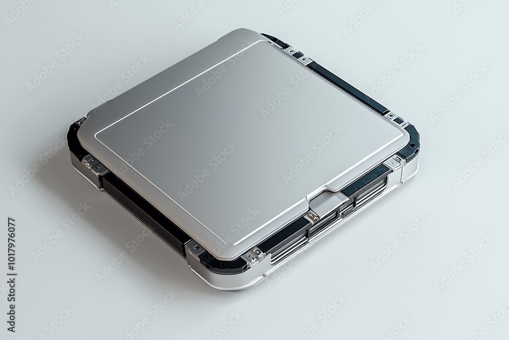 A high-capacity portable laptop battery pack, isolated on a clean white background. A high-capacity portable laptop battery pack, isolated on a clean white background.