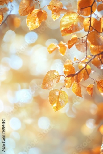 Golden autumn leaves glistening in the sun during a peaceful afternoon in the...