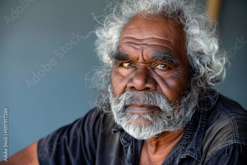 An elderly, old, senior indigenous Aboriginal Australian man. First Nations people. Aborigine. photo