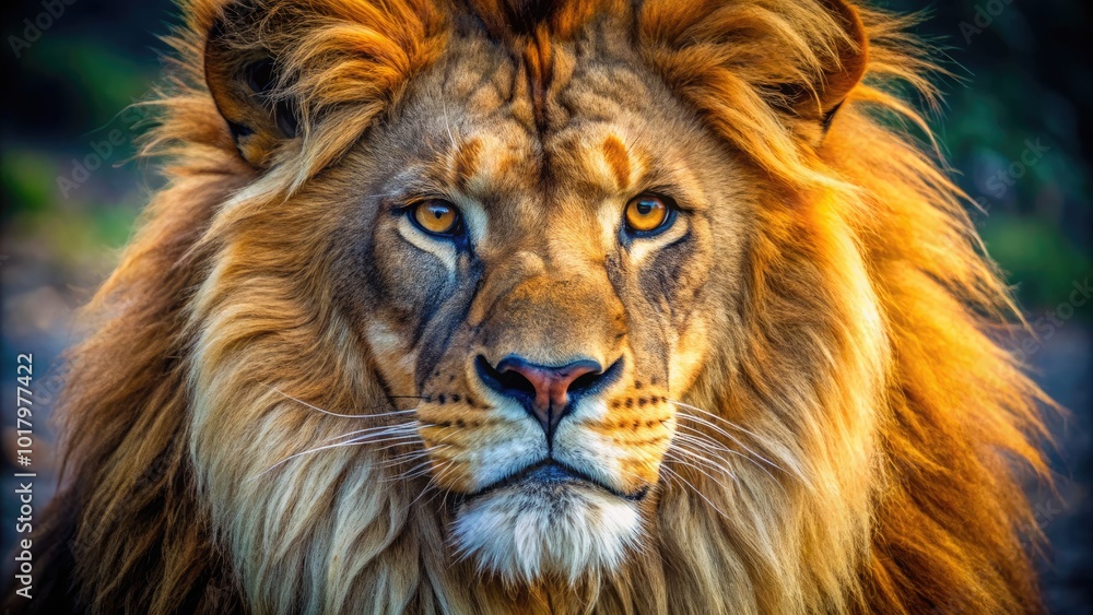 Fototapeta premium Majestic Lion Head Close-Up Capturing the Raw Power and Beauty of the King of the Jungle