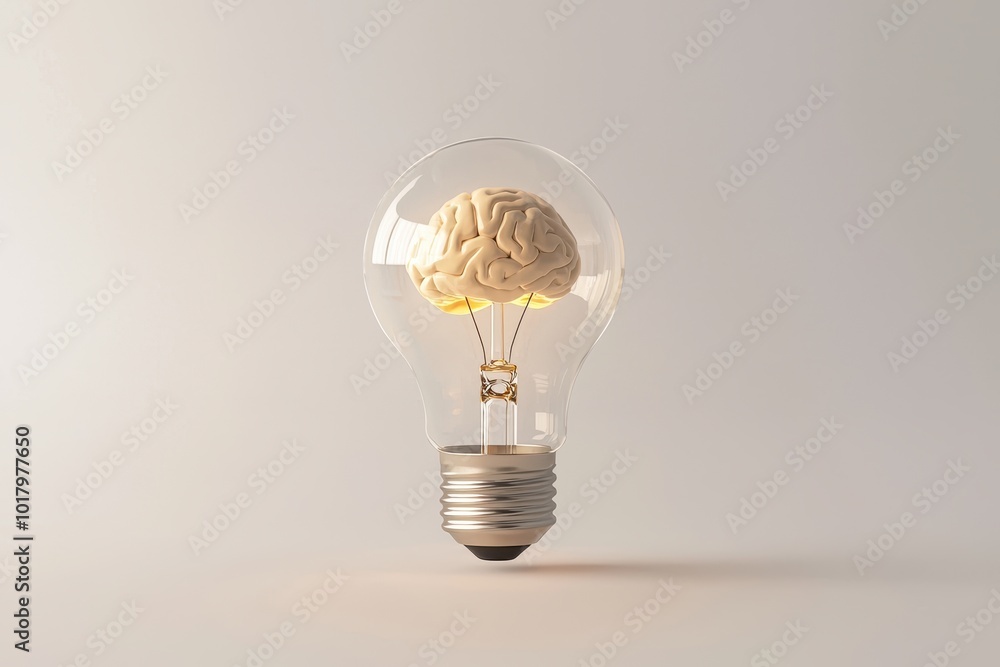 A light bulb with a detailed brain inside, glowing with a warm light, representing the concept of creativity, innovation, and ideas. A light bulb with a detailed brain inside, glowing with a warm light, representing the concept of creativity, innovation, and ideas.
