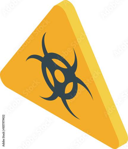 This isometric illustration features a yellow triangle warning sign with a black biohazard symbol, commonly used to indicate the presence of dangerous biological substances