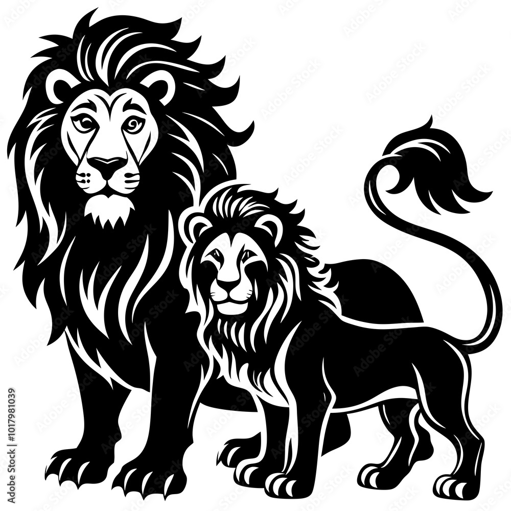Obraz premium lion with family silhouette