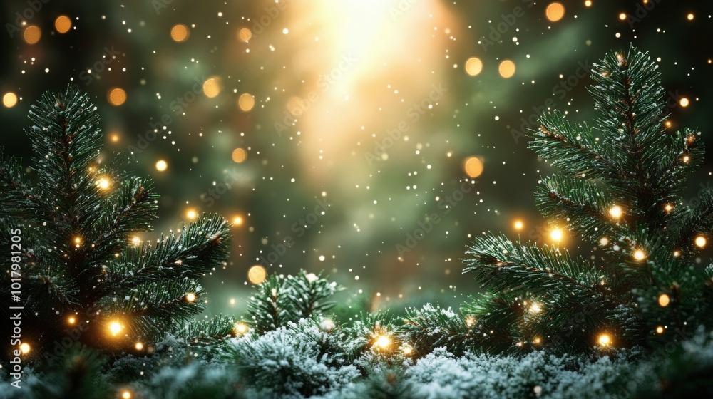 Naklejka premium Close-up view of lush green pine tree branches against a blurred forest background in daylight