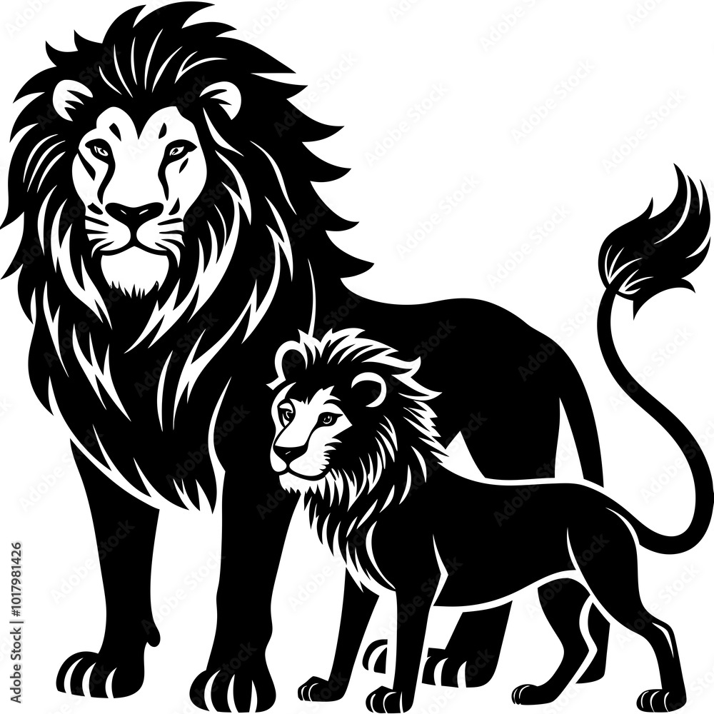 Obraz premium lion with family silhouette