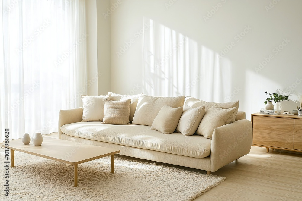 Minimalist, a modern Japan interior photo of a living room with a sofa and a wooden table. Generative AI
Minimalist, a modern Japan interior photo of a living room with a sofa and a wooden table. Generative AI