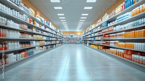 A well-organized aisle in a retail store showcasing various products. photo