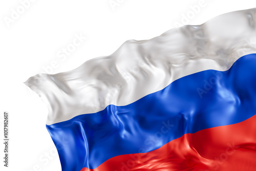 Realistic flag of Russia with folds, on transparent background. Footer, corner design element. Cut out. Perfect for patriotic themes or national event promotions. 3D render. photo