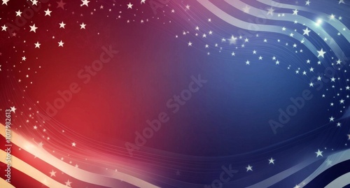 Vibrant portrayal of American flag elements with flowing red, white, and blue...