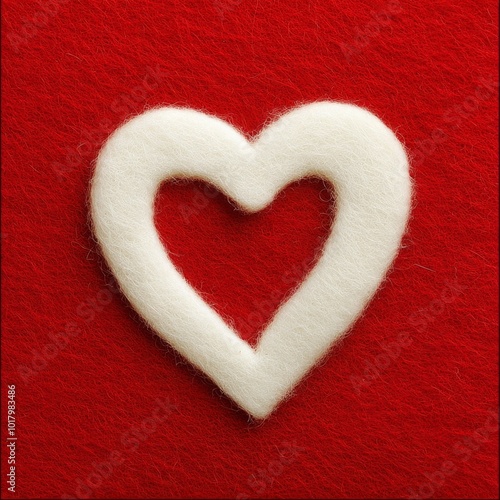 White felt heart shape on red fabric creating a warm and inviting atmosphere ...