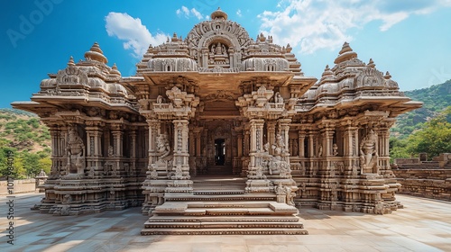 A serene image of a Jain temple with its intricate carvings