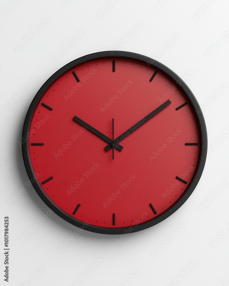 Minimalist Black and Red Wall Clock with Simple Design on White Background Minimalist Black and Red Wall Clock with Simple Design on White Background