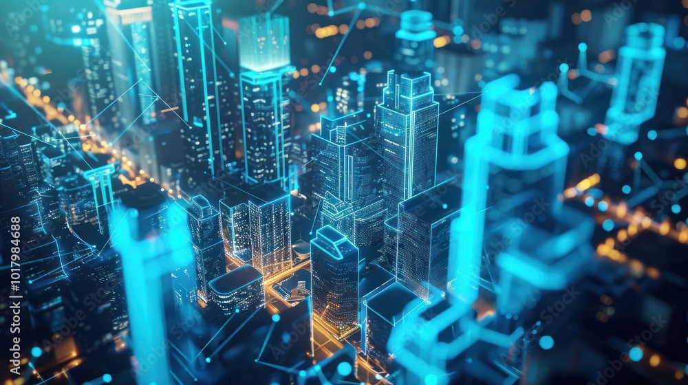 Obraz premium Digital Cityscape: A Futuristic Vision of Urban Technology