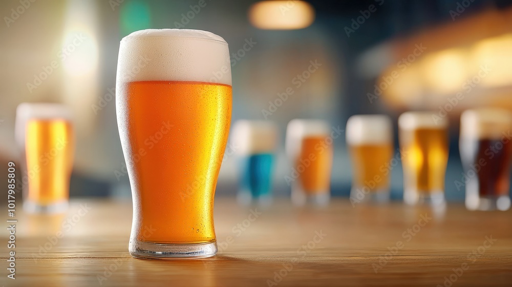 Refreshing Glass of Craft Beer on a Wooden Table Refreshing Glass of Craft Beer on a Wooden Table