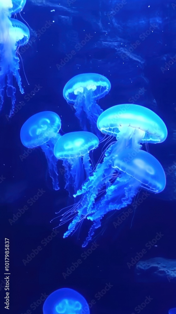 Ethereal Jellyfish Floating on Indigo Background Ethereal Jellyfish Floating on Indigo Background