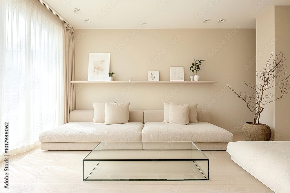 Minimalist, modern japandi interior photo of a living room with beige-lined walls and sofas. Generative AI
Minimalist, modern japandi interior photo of a living room with beige-lined walls and sofas. Generative AI
