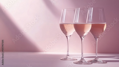 Elegant display of two glasses of sparkling wine on a softly lit pink background