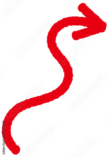 右上がりの矢印、赤色手描きイラスト９