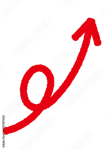 右上がりの矢印、赤色手描きイラスト８