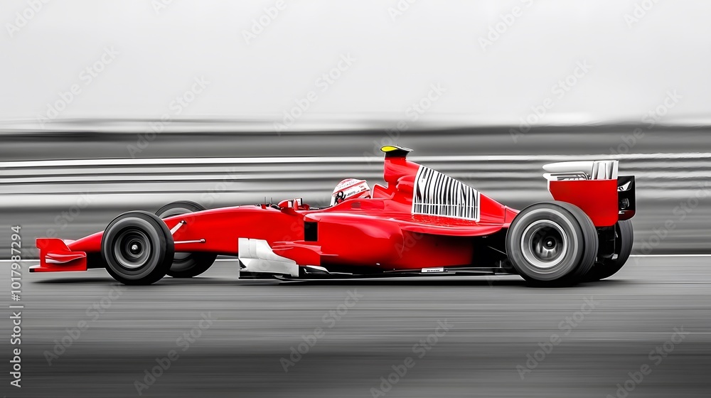 Red race car speeding down the track. Red race car speeding down the track.