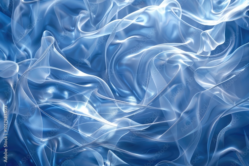 Fototapeta premium Abstract Flowing Blue Silks: Mesmerizing Wave-Like Patterns with Ethereal Glow