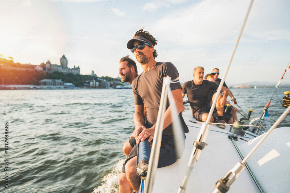 Fototapeta premium Team athletes Yacht training for the competition on sea