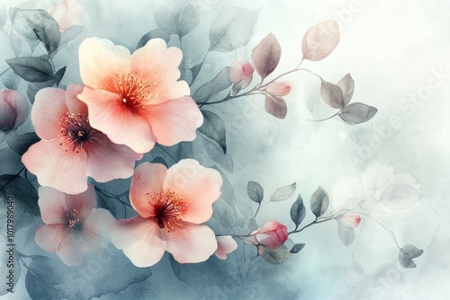 gentle floral watercolor banner with soft petals and leaves in a beautiful design, creating a dreamy composition